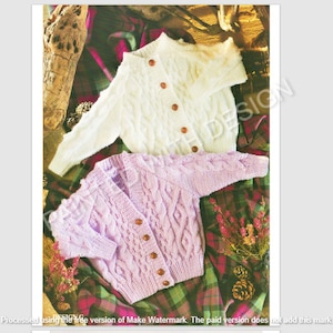 Baby Cardigans, Two Styles Round Neck And V Neck Knitting Patterns, Cable Pattern, PDF Instant Download, Almost Free