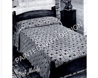 Vintage Irish Melody Bedspread Crochet Pattern,1940's Afghan, Blanket, Crochet Cotton, PDF Instant Download, Almost Free