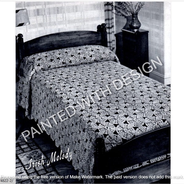 Vintage Irish Melody Bedspread Crochet Pattern,1940's Afghan, Blanket, Crochet Cotton, PDF Instant Download, Almost Free