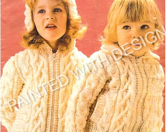 Toddler And Child's Aran Jackets, With Or Without Hood, Knitting Pattern, Cable Knitting, PDF Instant Download, Almost Free