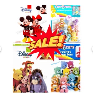 Alle 4 patroonboeken, Winnie de Poeh, troetelbeertjes, miniatuurtroetelbeertjes Mickey en Minnie Mouse, haakpatronen, pdf-bestand direct downloaden