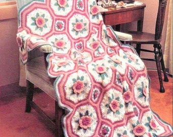 Vintage Victoria Garden, Victoria Rose Afghan, Bedspread, Blanket, Lapghan Crochet Pattern, PDF Instant Download, Almost Free