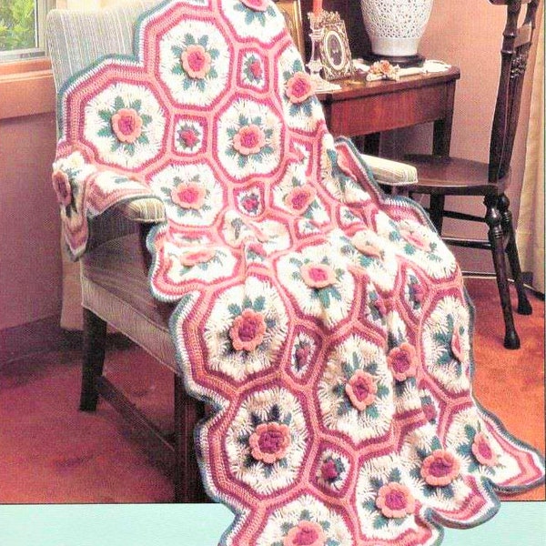 Vintage Victoria Garden, Victoria Rose Afghan, Bedspread, Blanket, Lapghan Crochet Pattern, PDF Instant Download, Almost Free