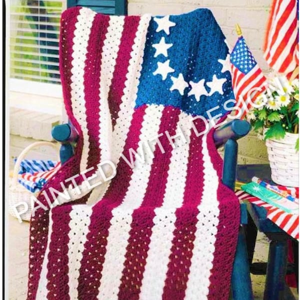 American Flag, Independence Day, Stars & Stripes Crochet Pattern, Patriotic, Afghan, Throw, Blanket, PDF Instant Download PDF Almost Free