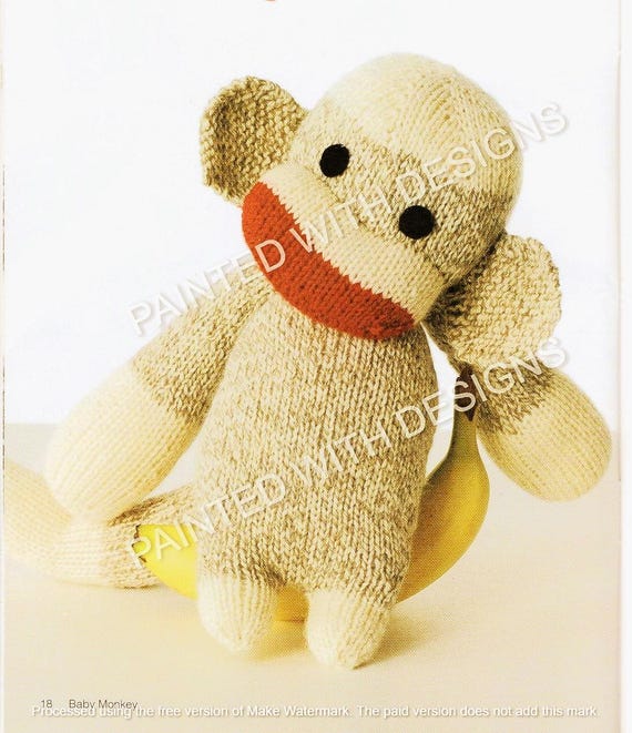 Baby Sock Monkey Knitting Pattern, 14 Inches Tall, Crochet Pattern