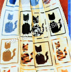 Cat Afghan, Blanket, Throw, Bedspread, Crochet Pattern, Kitty, Cat, Feline, Pet, PDF Instant Download, Almost Free