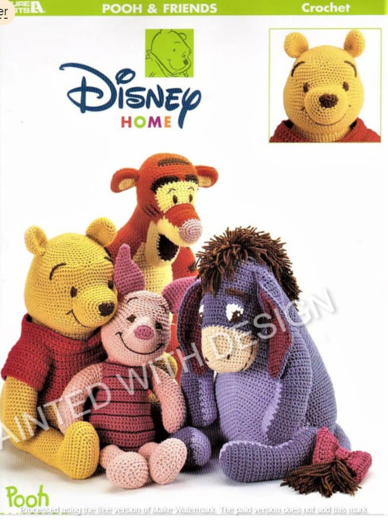 Winnie The Pooh and Friends Piglet, Eeyore And Tigger Vintage Crochet Pattern Book, Child's Toy, Stuffy, PDF Instant Download Almost Free image 1