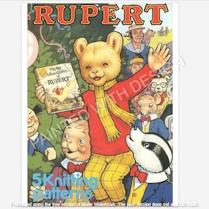 Vintage Rupert, Maglione con 5 personaggi, Modello per maglione a maglia, Libro di modelli per intarsio, Download immediato in PDF, Quasi gratis