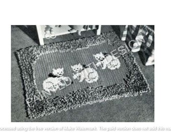 Vintage Kitten Cat Rug Crochet Pattern, Cross Stitch Design, Cat Rug, PDF Instant Download, Almost Free