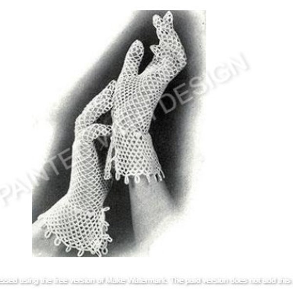 Vintage 1930's Lattice Loop Lace Gloves Crochet Pattern, Elegant Wedding Gloves, Bride Gloves, PDF Instant Download, Almost Free