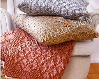 Pillows And Blanket Knitting Pattern, Throw, Bedspread, Decorative Pillow, PDF Instant Download, Almost Free