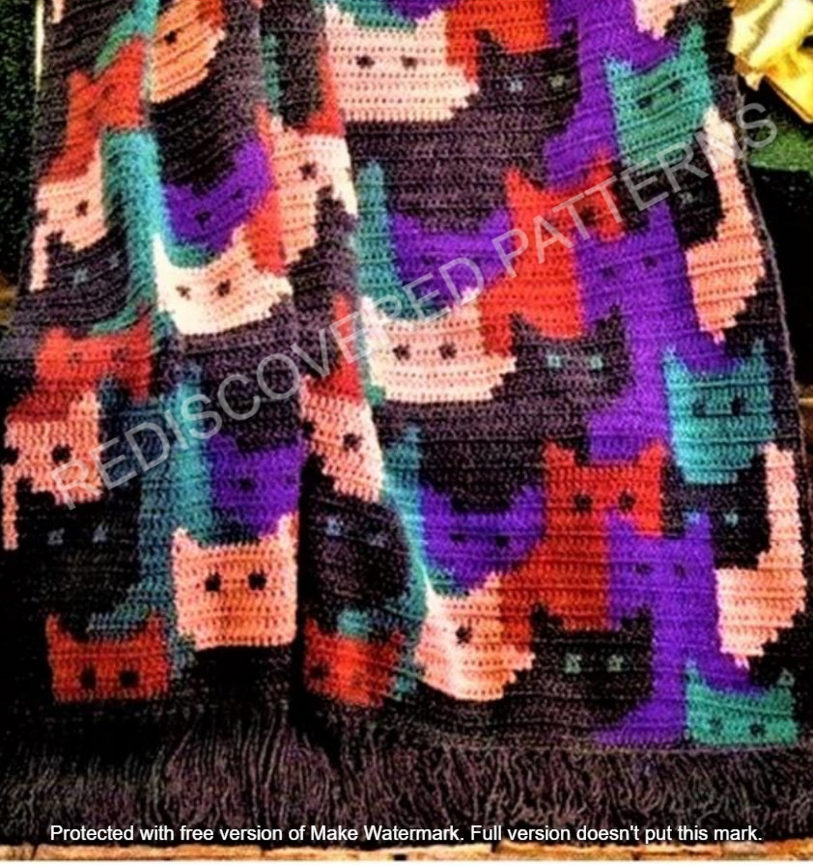 Cat Afghan Blanket Throw Bedspread Interlocking Cat Etsy