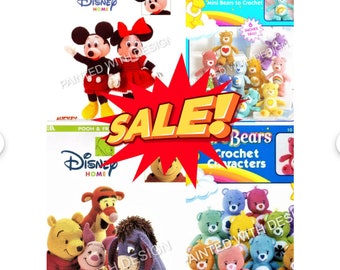 All 4 Pattern Books, Winnie The Pooh, Care Bears, Miniature Care Bears Mickey And Minnie Mouse, Crochet Patterns, PDF Instant Download