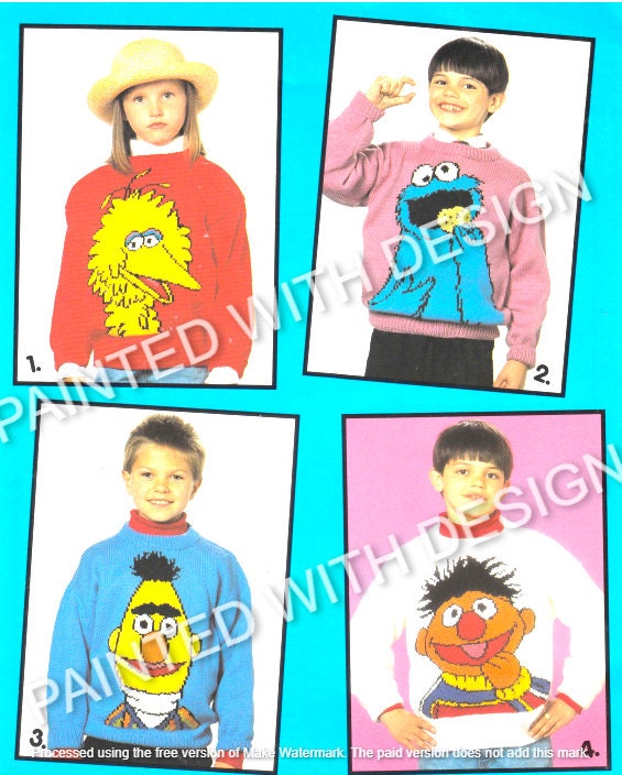 Big Bird, Bert, Ernie, Cookie Monster, 4 Knitting Patterns Big Bird, Bert, Ernie, Cookie Monster, 4 Knitting Patterns