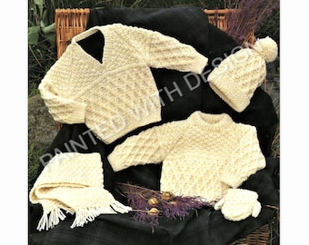 Baby, Toddler, Child V or Round Neck Sweater, Hat, Mitt, And Scarf, Knitting Pattern, Size 0-30 Inch Chest, PDF Instant Download Almost Free
