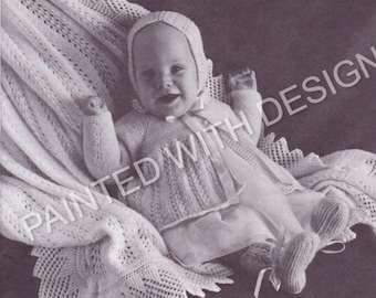 Feather And Fan Baby Set And Shawl, Baby Jacket, Bonnet, Booties/Bootees, Baby Blanket, Knitting Pattern, PDF Instant Download, Almost Free