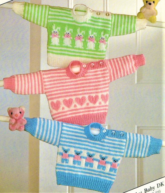 Baby Sweaters, Jumpers, 3 Styles Of Intarsia Patterns, Knitting Pattern, PDF Instant Download, Almost Free