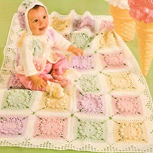 Modèle de trousseau pour bébé (pull, bonnet, chaussons, couverture/poussette), modèle au crochet, 6 mois à 1 an, téléchargement PDF instantané