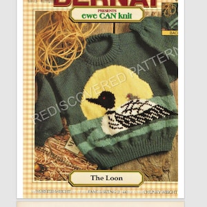 The Loon Sweater, Jumper Knitting Pattern, Child, Youth And Adult Sizes, Intarsia Knitting, PDF Instant Download, Almost Free