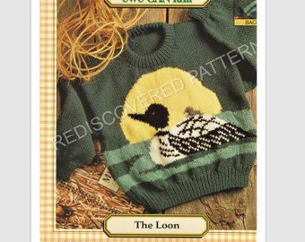 The Loon Sweater, Jumper Knitting Pattern, Child, Youth And Adult Sizes, Intarsia Knitting, PDF Instant Download, Almost Free