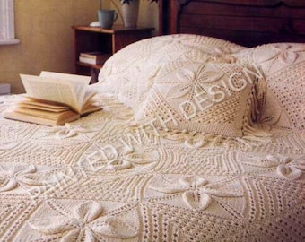 Apricot Leaf Feathered Border Knitted Counterpane Afghan, Blanket, Throw, Bedspread, Knitting Pattern, PDF Instant Download, Almost Free