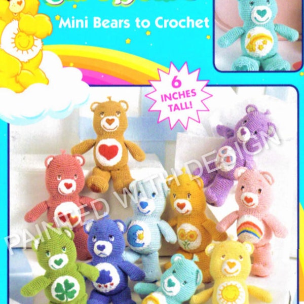 Mini Care Bears, Vintage Rare 10 Care Bears Crochet Patterns, Pattern Book, Instant Download, PDF Pattern, Almost Free