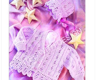 Baby Cardigan And Bonnet, Sizes 0 To 6 Years Knitting Pattern, Baby Lacy Cardigan, Instant Download PDF, Almost Free