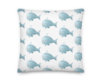 Premium Cute Whale Pillow, Nautical Pillow, Whale Pillow, Nursery Pillow, Nautical Home Decor, Aquatic Pillow, Livingroom Decor