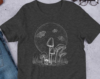 Unisex Magic Mushroom T-Shirt, Mushroom TShirt, Fungi T-Shirt, Goblin Core Shirt Mushroom Top Dark Academia, Cottagecore Clothing, Moth Tee