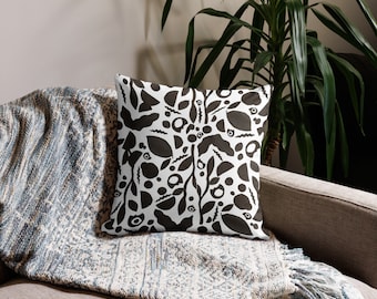 Custom Modern Black + White Minimalist Geometric Pattern Throw Pillow for Bed, Couch, Dorm Room, or Eclectic Boho Aesthetic Home Decor