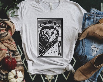 Witchy Cottagecore Owl Tshirt for Whimsigoth / Dark Academia Aesthetic - Minimalist Shirt for Girlfriend, Sister, Teen Girl