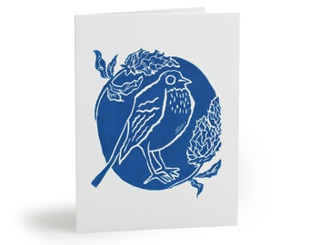 Blue Bird Cottagecore Bulk Greeting Cards for Everyday, Penpal, Just Because (8, 16, and 24 pcs) - Scandinavian Nordic Style Greetings Cards
