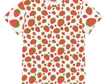 Youth Crew Neck Strawberry T-shirt, Youth Strawberry Tee, Strawberry Shirt, Springtime Clothes, Summer Clothes, Summer Shirt, Berry Tee