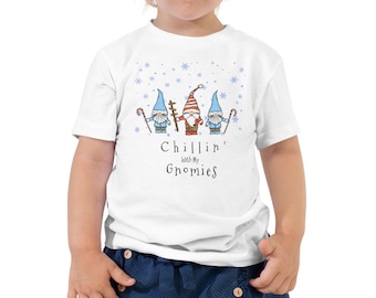 Cute + Funny Christmas Gnome T-Shirt for Toddlers + Kids - Trendy Winter Gnome Gift for Baby Shower, Birthday, or Xmas Party