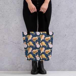Blue + Yellow Whimsigoth Pear Tote Bag for Grocery Shopping, Everyday, Travel, or Gift - Whimsical Fruity Cottagecore Tote Bag for Spring