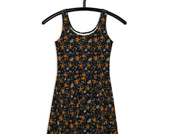 Cool Floral Whimsigoth Aesthetic A-Line Skater Dress for Cottagecore Women + Teens - Casual Fairycore Dress for Lunch + Coffee Shop Dates