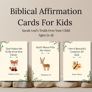 Cartões de Afirmação Cristã para Crianças de 1 a 6 Anos | Cartões Minimalistas com Versículos Bíblicos e Animais Botânicos | Flashcards Baseados na Fé