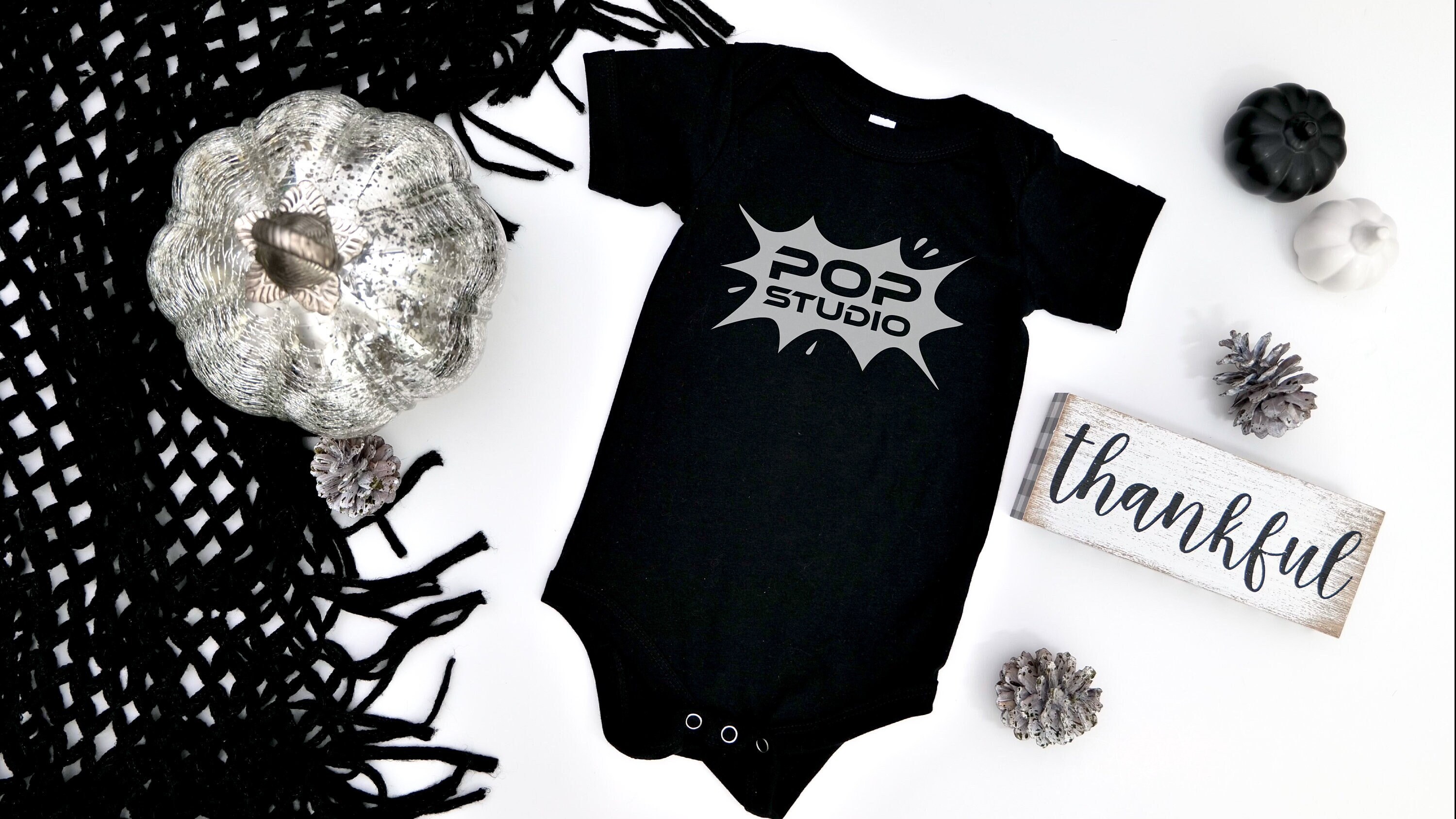 Baby Black Fall Mock Up | Bella Canvas 100B Mockup | Black Onesie Mockup | Infant Onesie Flatlay | Onesie Bodysuit Mockup | Pumpkin Mockup