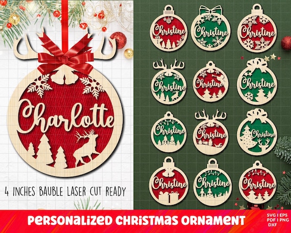 Personalized Christmas Ornament SVG, Custom Name Ornament SVG Laser Cut, Tree Ornaments With Editable Text, Glowforg SVG, Wood Christmas Svg