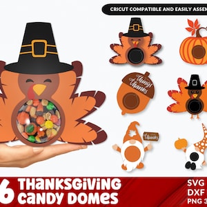 Turkey Candy Dome SVG, Candy Ornaments SVG, Thanksgiving Party Favor, Fall Gift, Turkey Candy Holder, Paper Ornament, Cricut, Silhouette