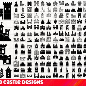 May include: A collection of 200 black and white castle designs. The designs are in a variety of styles, including traditional, modern, and whimsical. The designs are perfect for use in crafts, scrapbooking, and other creative projects.