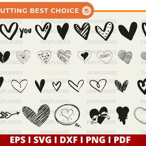 K&ouml;nnte beinhalten: Ein digitaler Download von 20 verschiedenen Herzdesigns in Schwarzwei&szlig;. Die Herzen sind in verschiedenen Stilen gezeichnet, darunter einfach, verspielt und geometrisch. Der Text "Ich liebe dich" ist im Design enthalten.