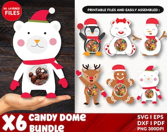 Pakiet Christmas Candy Dome SVG, ozdoby cukierkowe SVG, pojemnik na czekoladki SVG, kopuła cukierkowa SVG, ozdoby cukierkowe SVG, pojemnik na cukierki świąteczne.