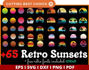 Retro Sunset Svg Bundle, Rainbow Svg, Vintage Retro Sunset SVG, Retro Vintage Clipart, Split Sunset Circle SVG, Sunset Svg Eps Dxf Png.