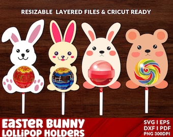 Easter Lollipop Holder SVG, Easter Bunny Lollipop Holder Cut File, Rabbit Egg Holder, Candy Easter Egg Holder Svg, Dxf, Eps, Png, Pdf