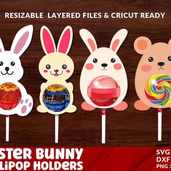 Easter Lollipop Holder SVG, Easter Bunny Lollipop Holder Cut File, Rabbit Egg Holder, Candy Easter Egg Holder Svg, Dxf, Eps, Png, Pdf