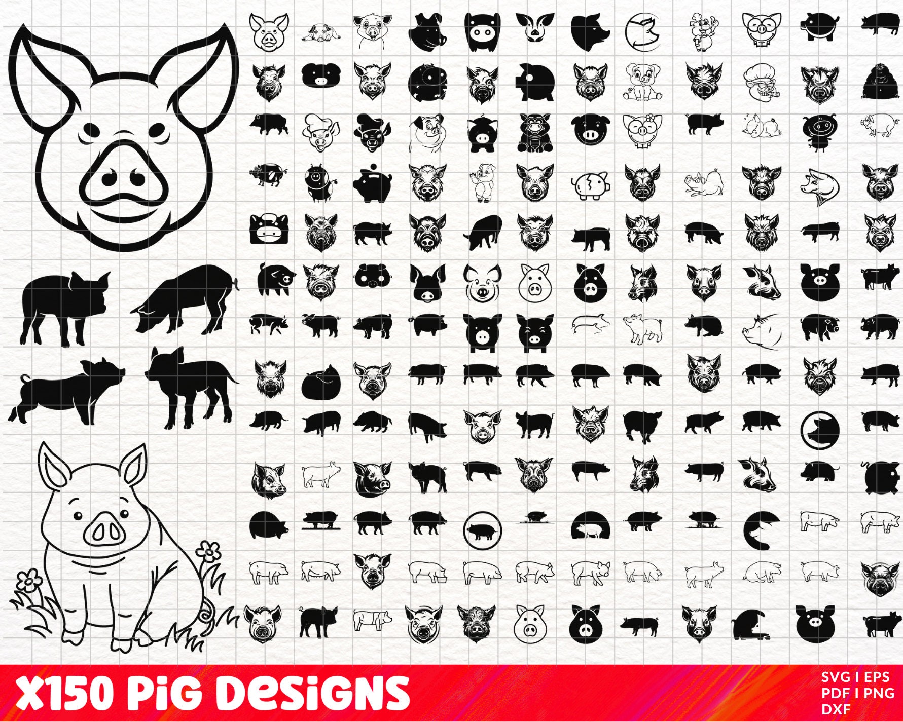 Pig SVG Bundle, Pig PNG Bundle, Pig Clipart, Pig SVG Cut Files for Cricut, Pig Face Svg, Pig Silhouette, Cute Pig Svg, Farm Animal Svg