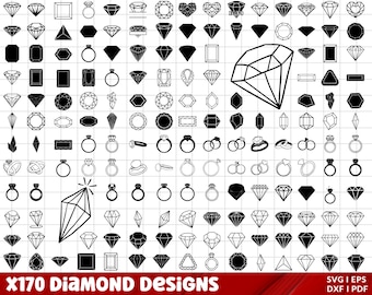May include: A large collection of 170 diamond designs in black and white. The designs include various shapes, sizes, and styles of diamonds, including classic round diamonds, square diamonds, and more intricate designs. The designs are perfect for use in crafting, jewelry making, or other creative projects.