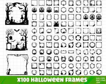 Paquete de marcos SVG de Halloween, paquete de marcos PNG de Halloween, imágenes prediseñadas de marcos de Halloween, marcos espeluznantes SVG, Halloween aterrador PNG, vectores de Halloween