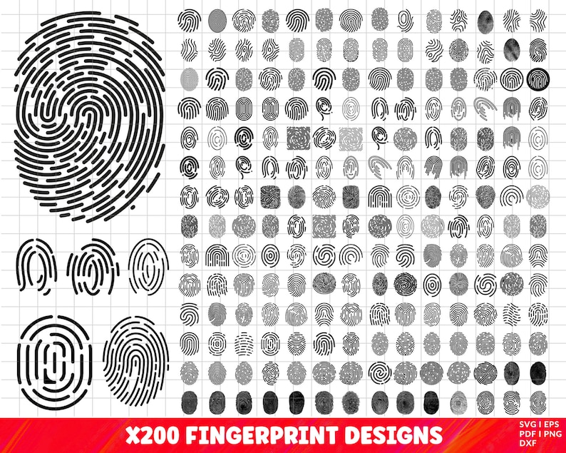 Fingerprint Collection. Design Fingerprint SVG Bundle, Fingerprint PNG, Thumbprint Clipart, Biometric ...